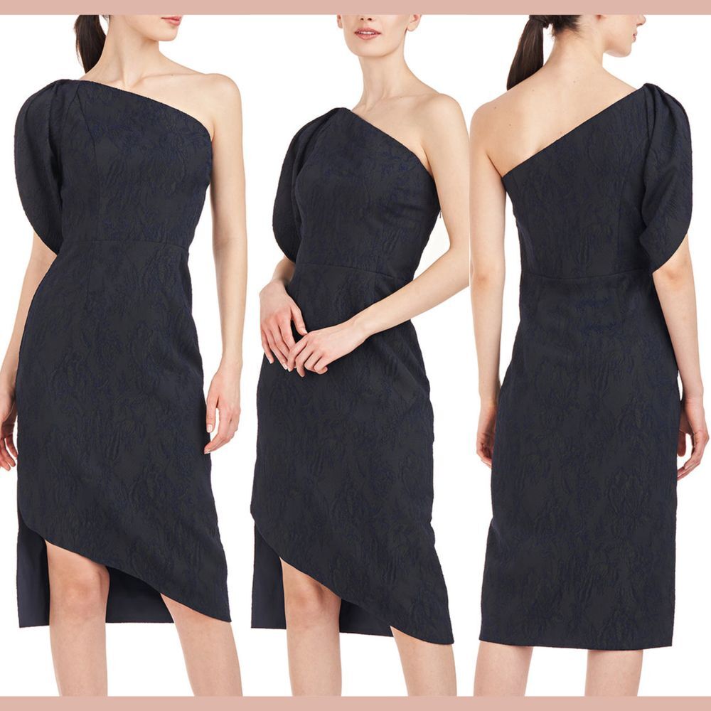 NWT $328 Kay Unger [ 10 ] One Shoulder Electra Dress in Dark Midnight #Q1123‎